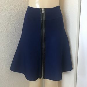 A.L.C Blue Skirt w/100% Leather Trim Zipper Size S